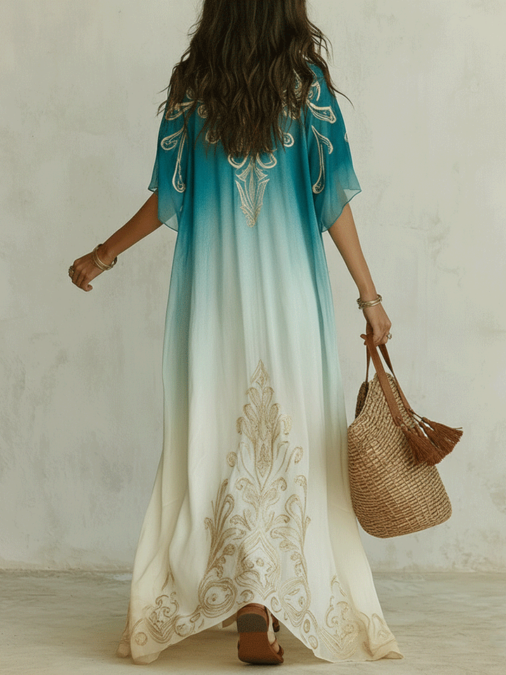 Piper | Aqua Ombre Kaftan Maxi Abito