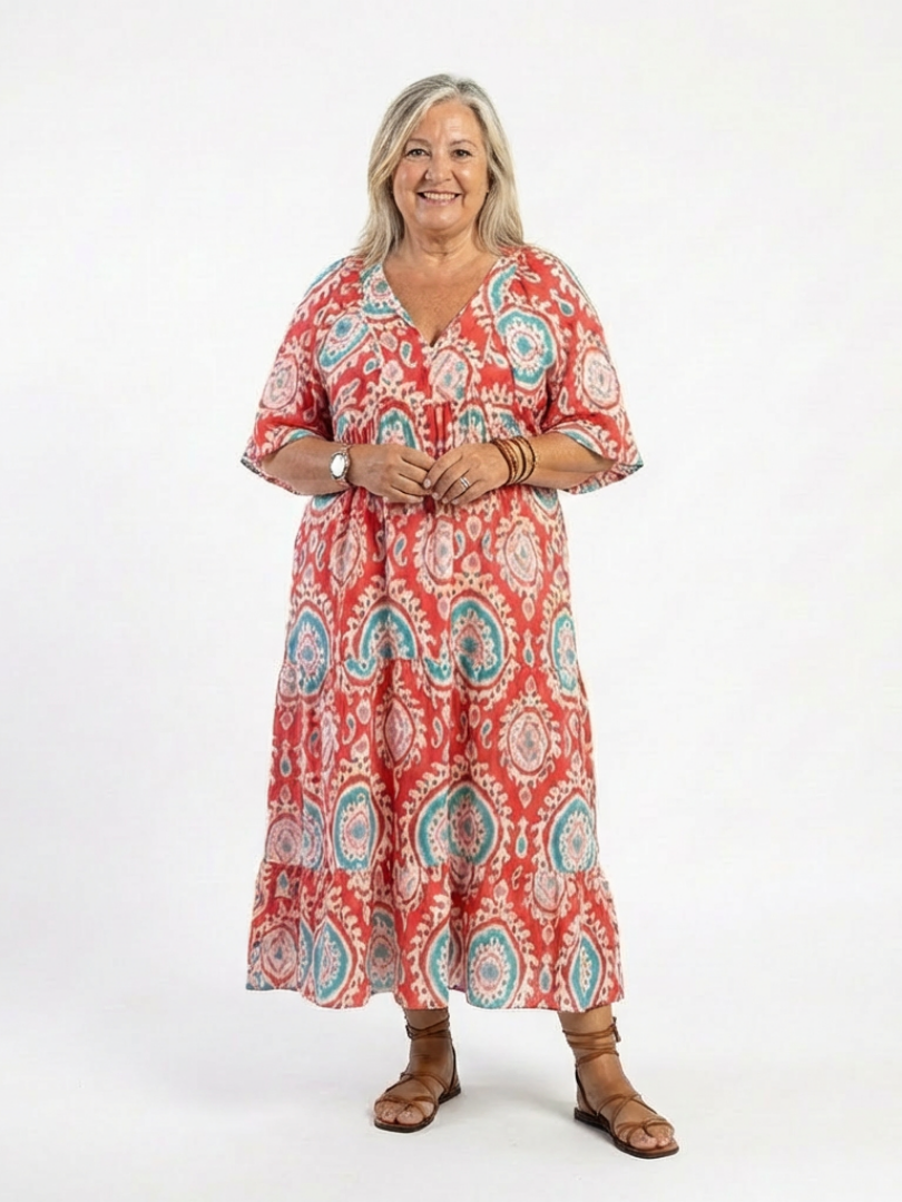 Zaria | Abito Midi Stampa Paisley Scollo a V Manica Corta