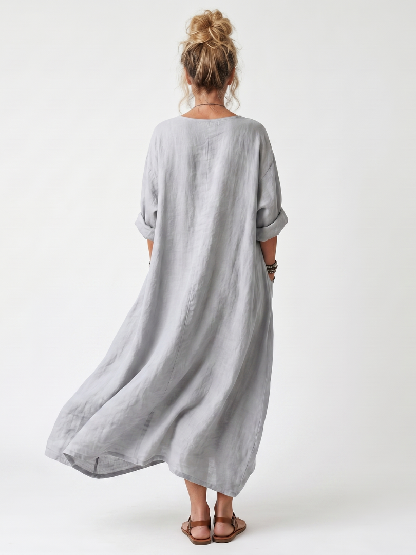 Raina | Abito Midi con Pannelli a Contrasto, Ricami e Tasche Oversize
