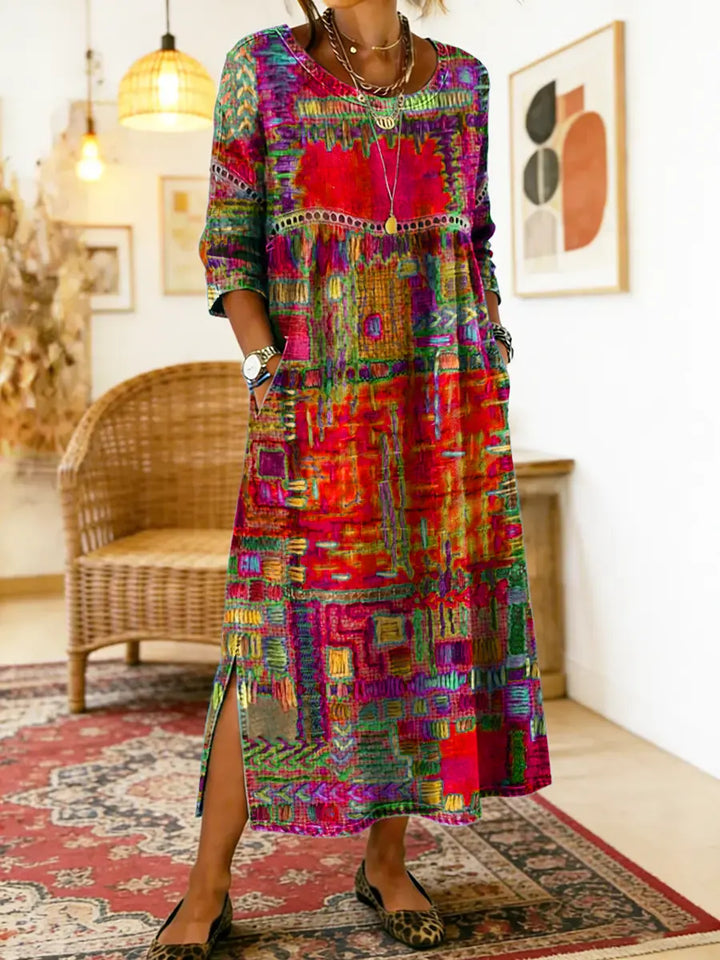 Manuela | Stampato Abito with Ethnic Patchwork