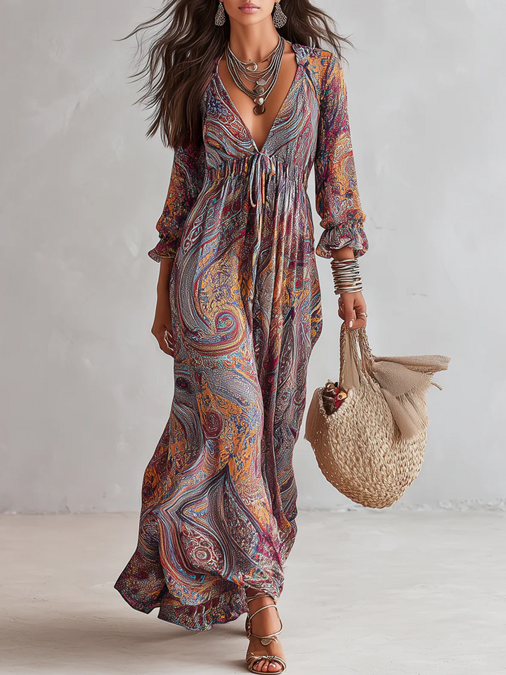 Birdie | Paisley Stampa Tie-Waist Abito