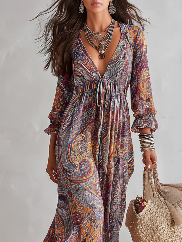 Birdie | Paisley Stampa Tie-Waist Abito