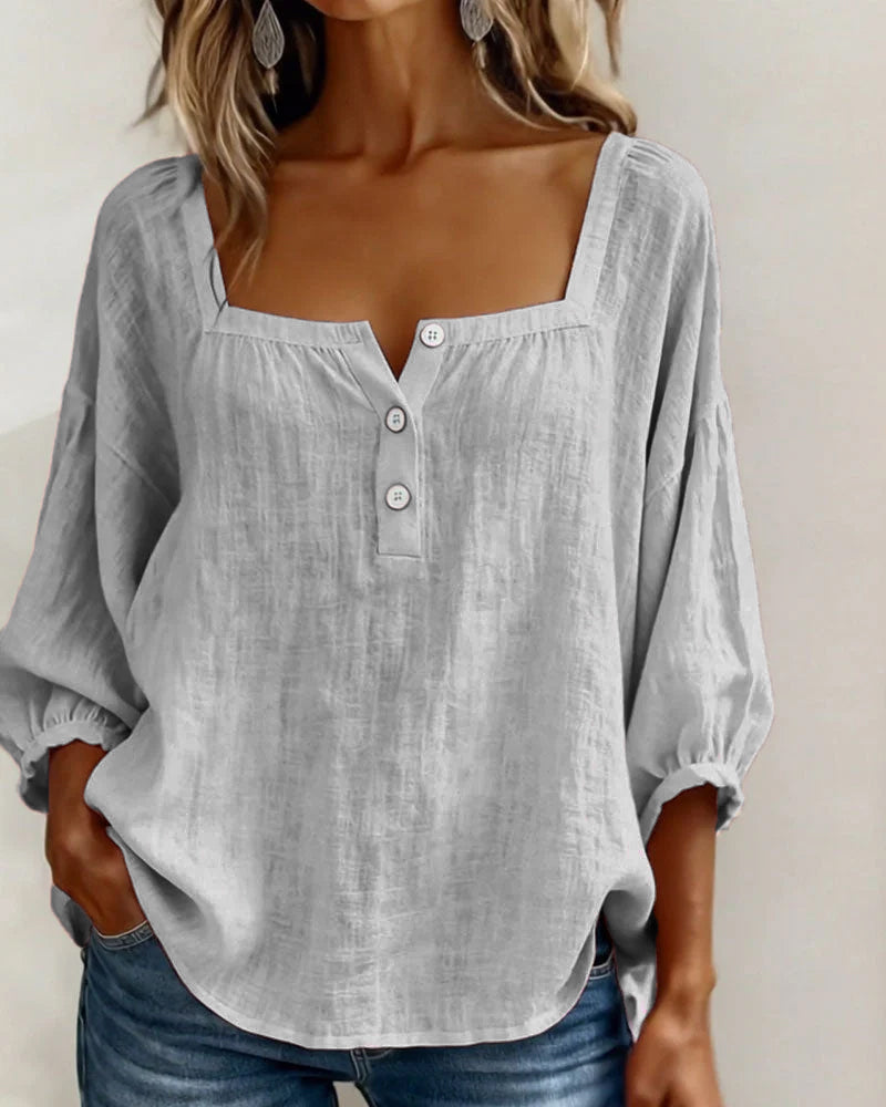 Fernleigh | Morbido Square Neck Lino Camicetta