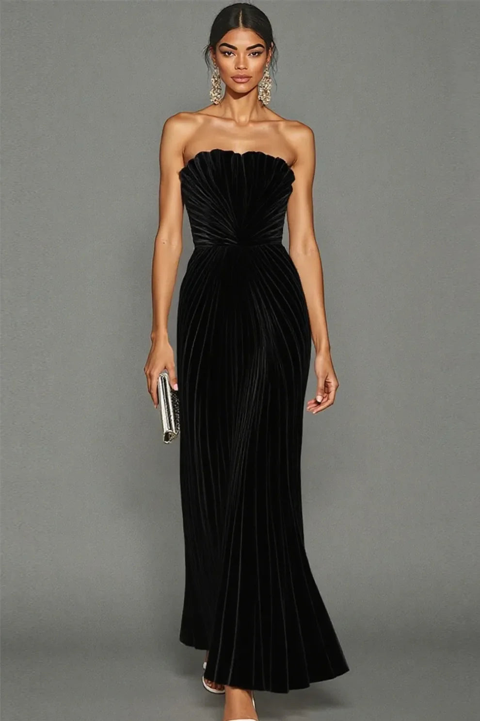 Celeste | Strapless Pleated Ceremony Midi Abito