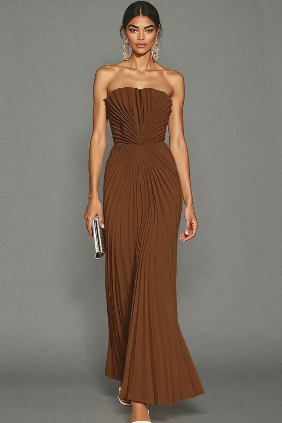 Celeste | Strapless Pleated Ceremony Midi Abito