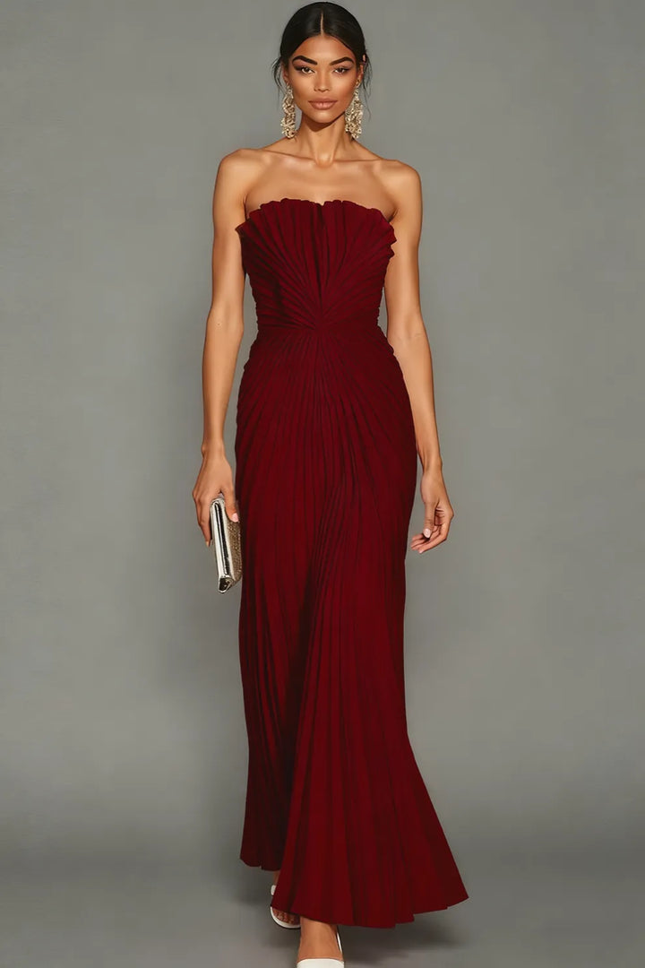 Celeste | Strapless Pleated Ceremony Midi Abito