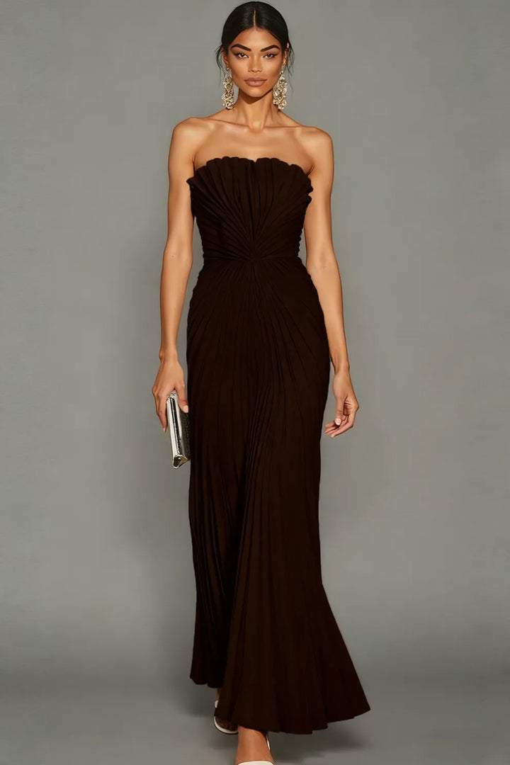 Celeste | Strapless Pleated Ceremony Midi Abito