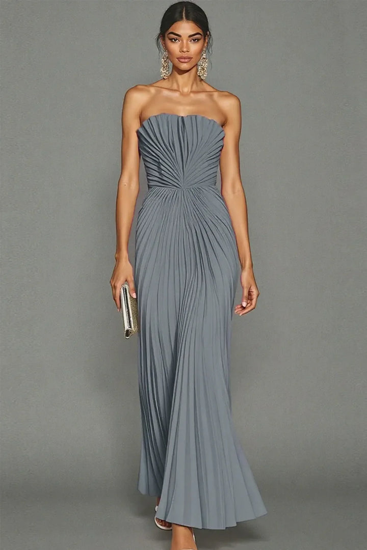 Celeste | Strapless Pleated Ceremony Midi Abito