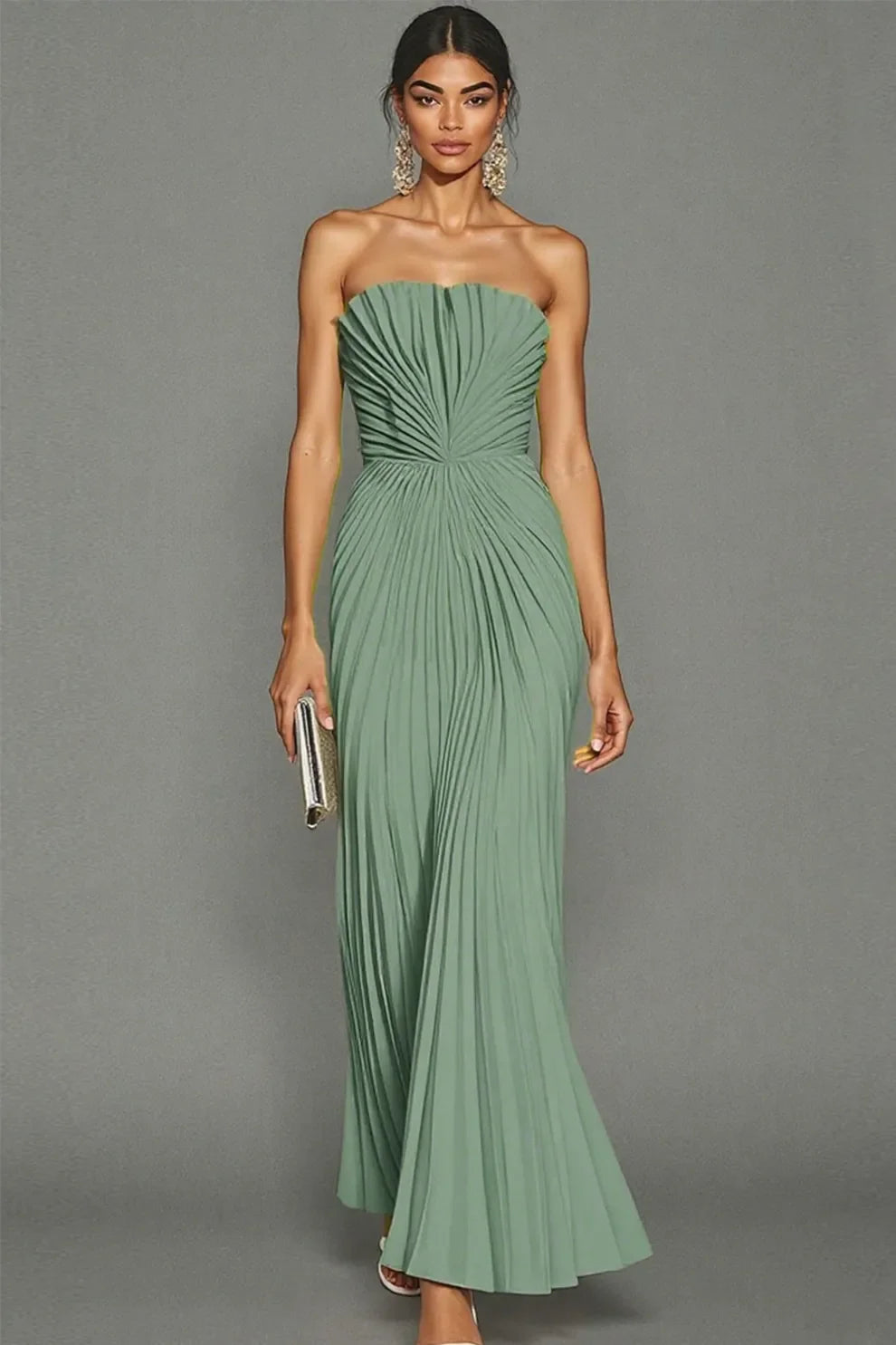 Celeste | Strapless Pleated Ceremony Midi Abito