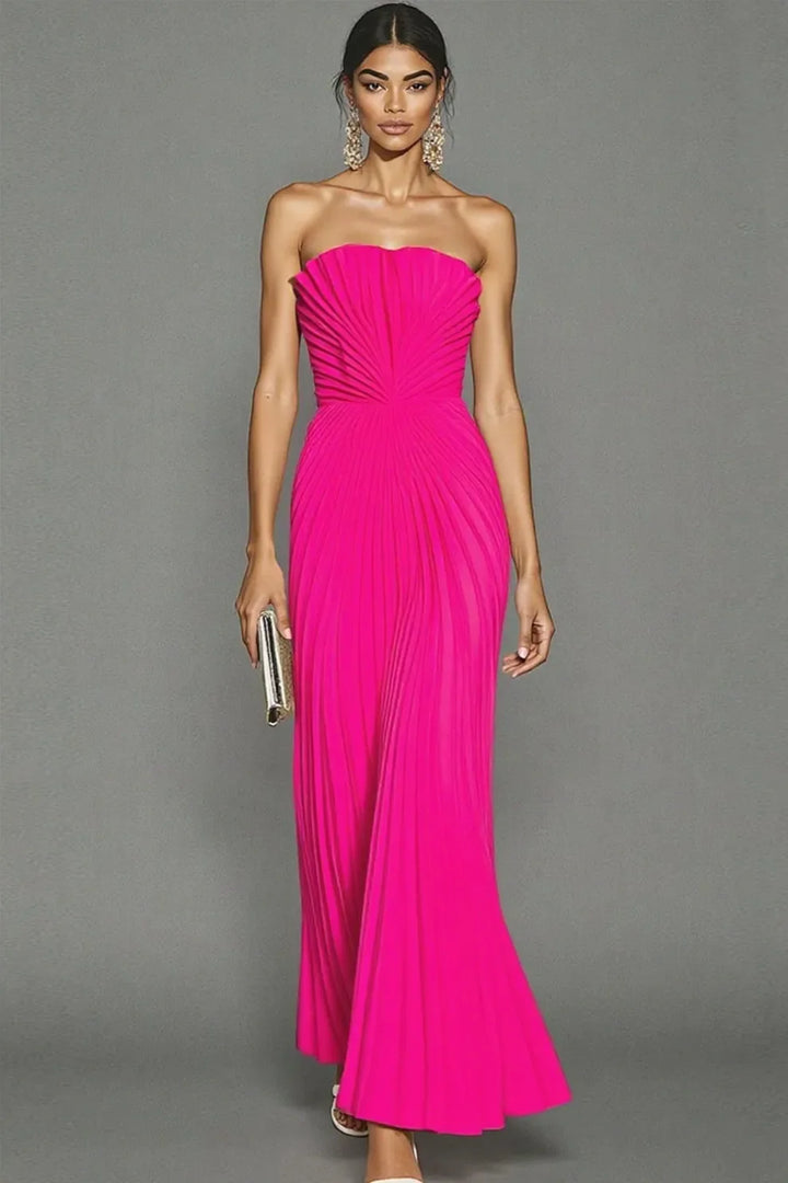 Celeste | Strapless Pleated Ceremony Midi Abito