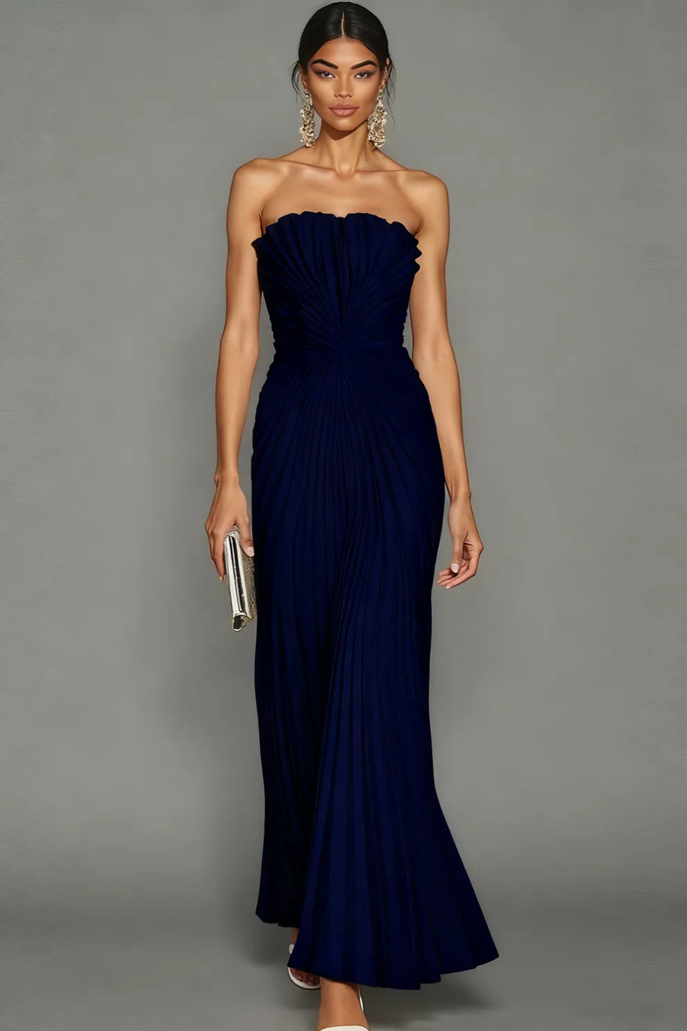 Celeste | Strapless Pleated Ceremony Midi Abito