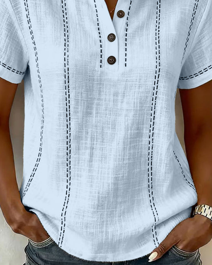 Linda | Casual Button Scollo a V Maglietta
