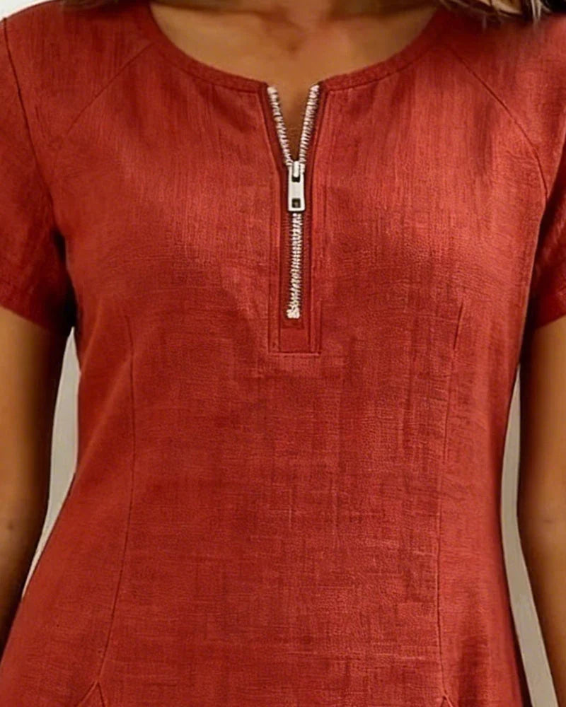 Calliope | Easy Lino Zip Neck Top