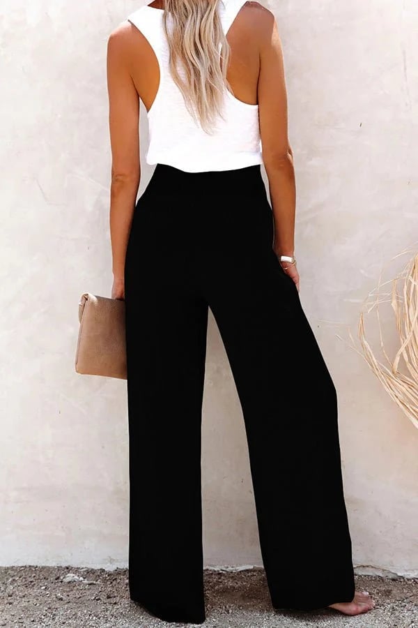 Dianne | Smocked High Waist Pantaloni with Button Front