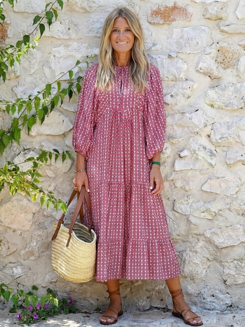 Arlette | Abito Midi Manica Lunga Stampa Geometrica