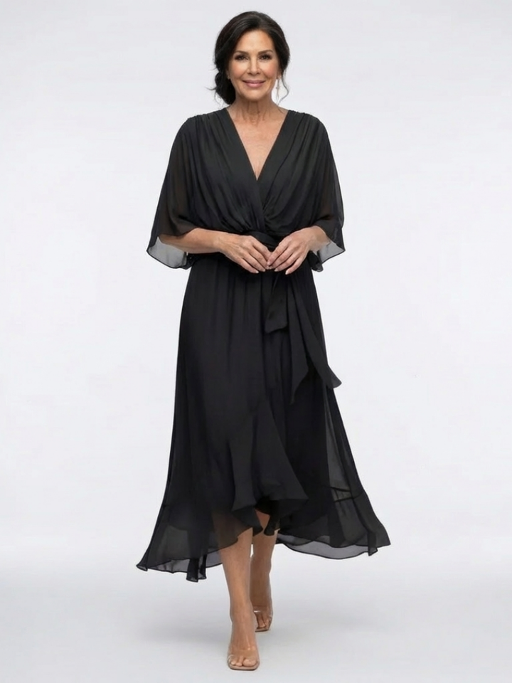 Elysia | Draped Waist-Tie Midi Abito