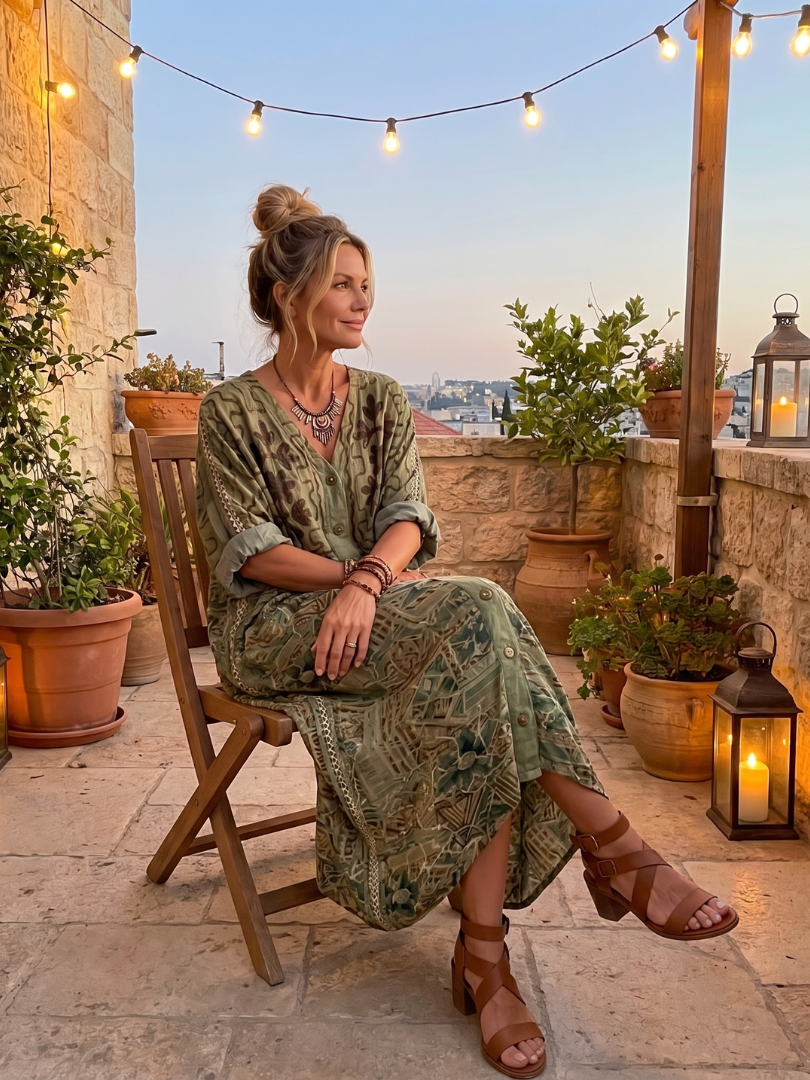 Aleta | Abito Midi con Bottoni, Ricami e Tasche Oversize