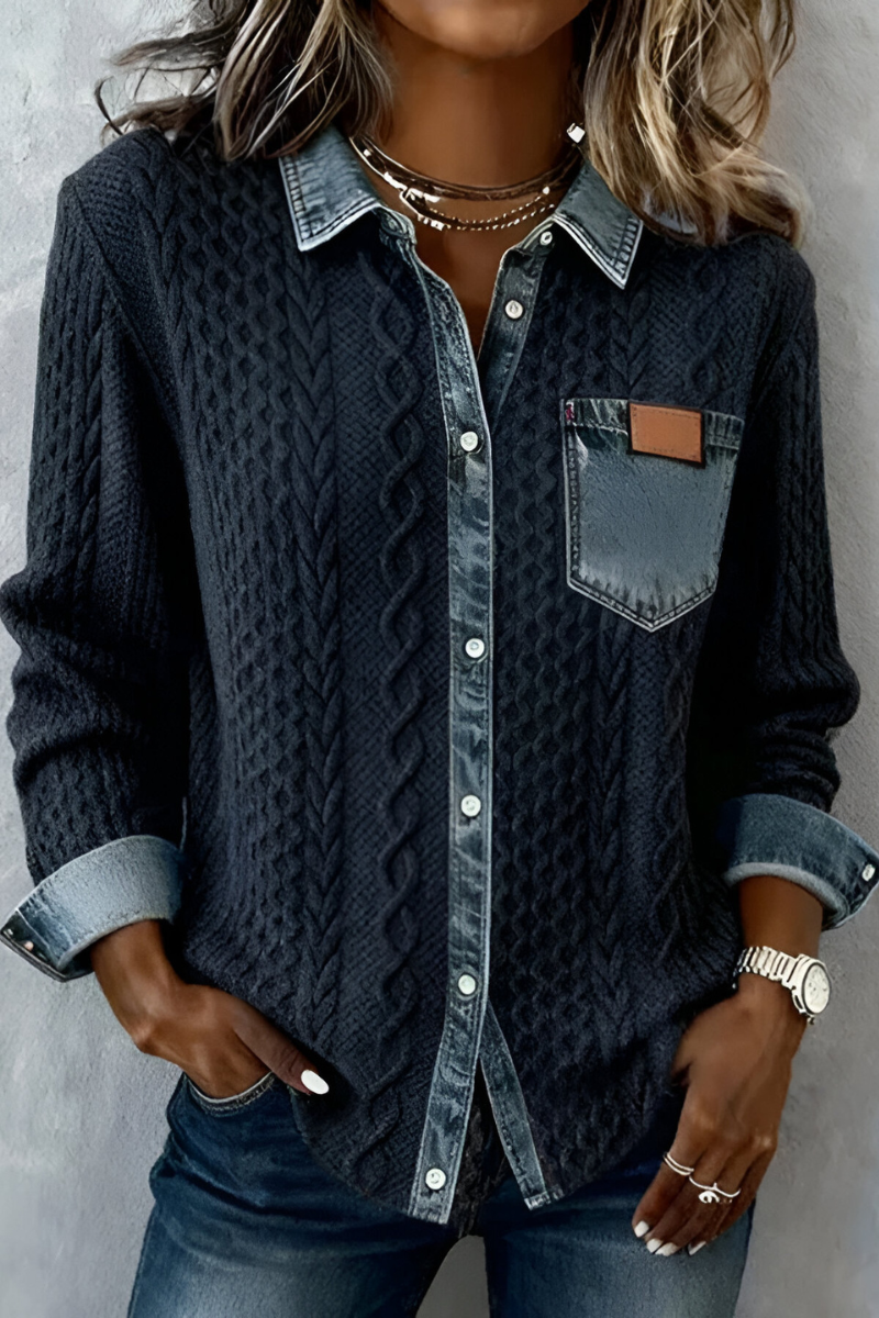 Gwyneth | Cable Maglia Denim Trim Camicia
