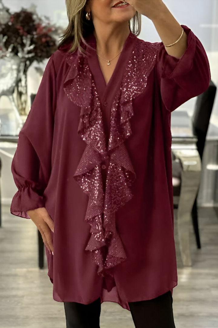 Cordelia | Elegante Ruffle Chiffon Camicetta