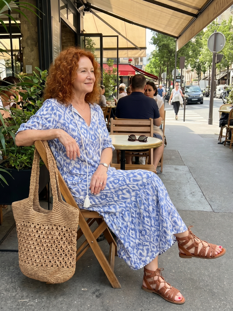 Ottoline | Abito Midi Stampato con Coulisse e Nappine