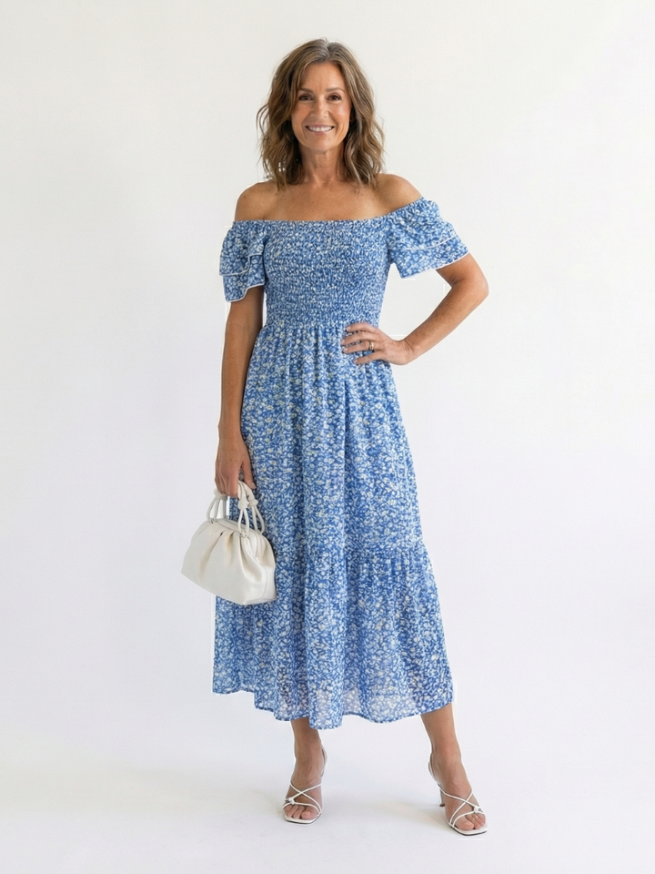 Odette | Spalle Scoperte Smocked Midi Abito