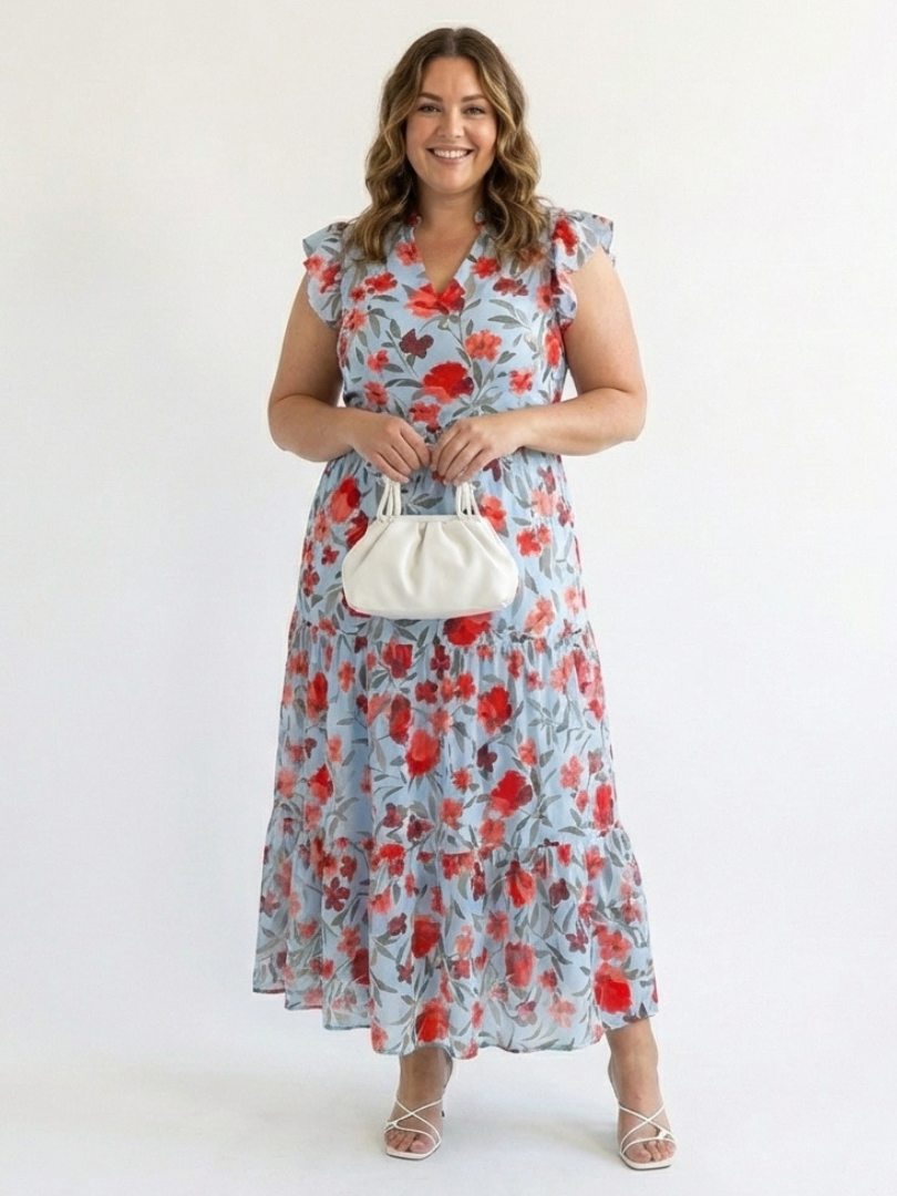 Lila | Floreale Tiered Midi Abito