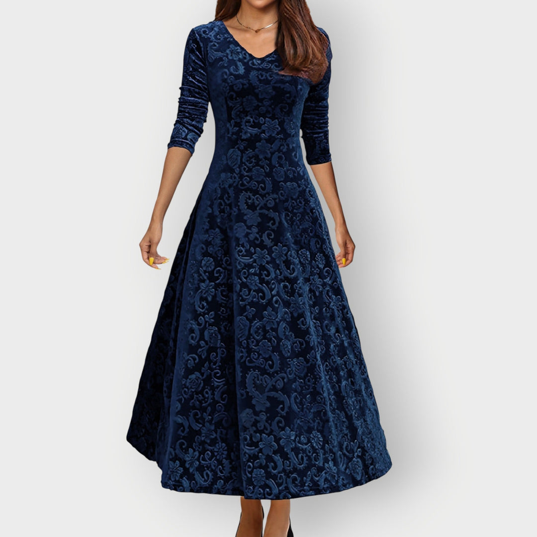 Olevia | Abito Midi in Velluto Jacquard Vintage