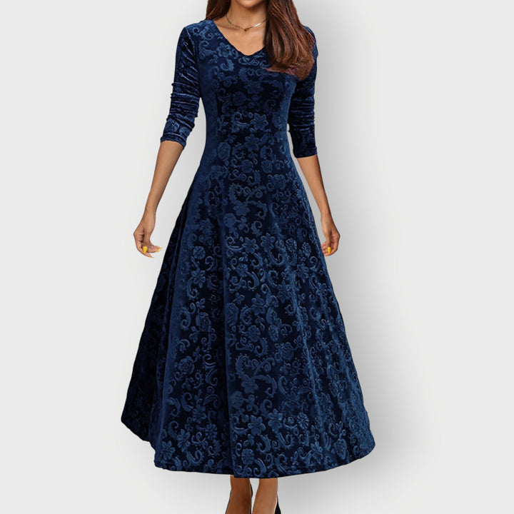 Olevia | Abito Midi in Velluto Jacquard Vintage