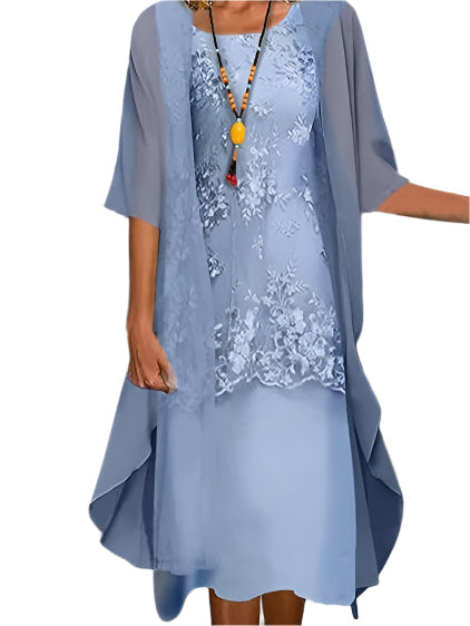 Caroline | Sheer-Sleeve Wedding Guest Midi Abito