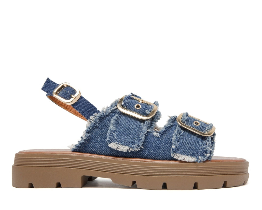 Petronella | Denim Blu Wedge Sandalo