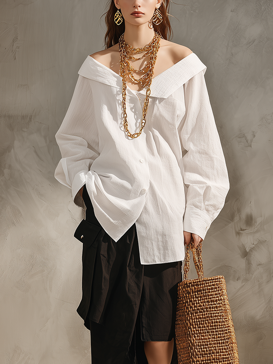 Vera | Bianco Camicia Nero Midi Gonna