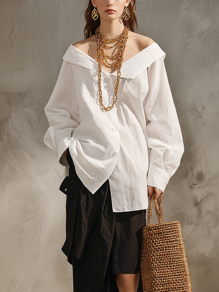 Vera | Bianco Camicia Nero Midi Gonna