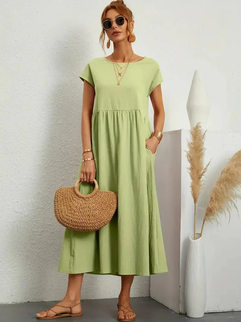 Freya | Leggero Midi Abito with Pockets and Corto Sleeves