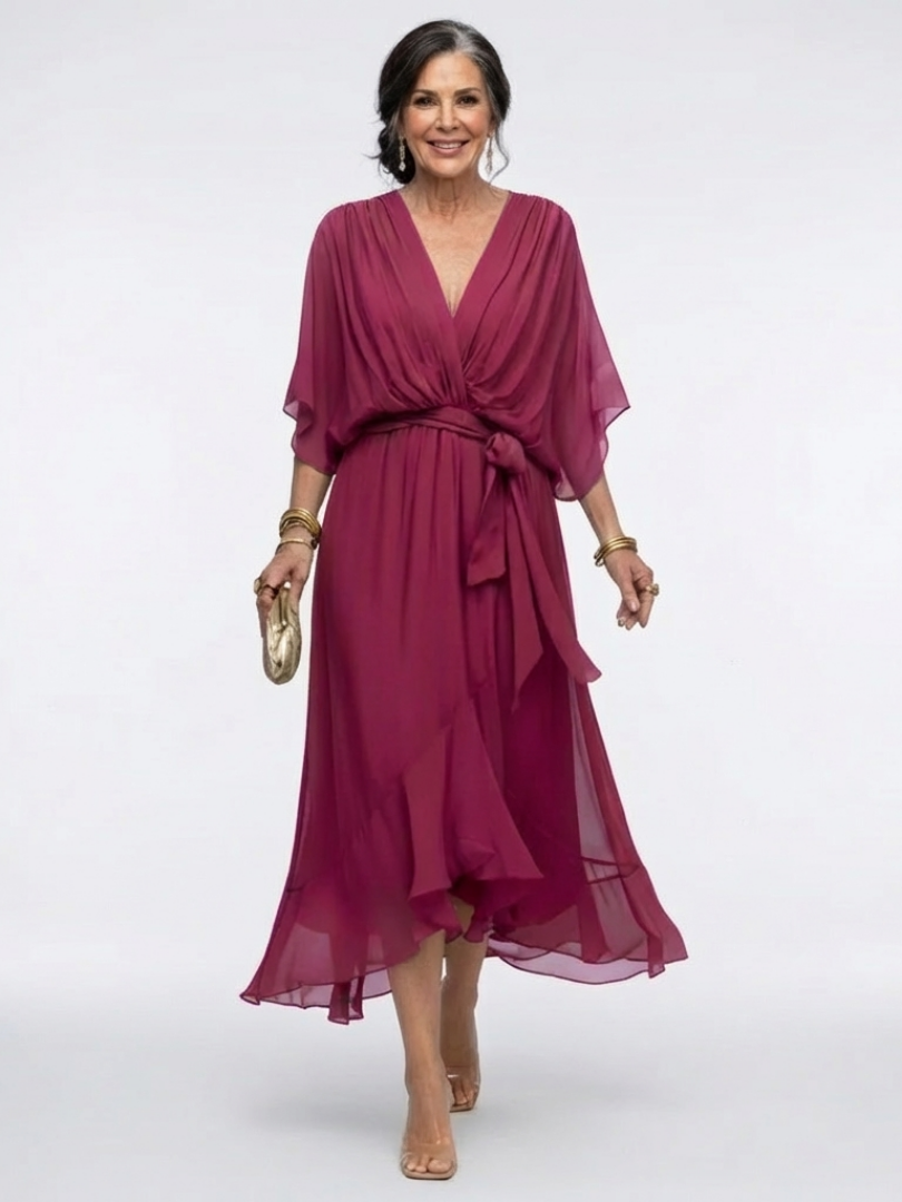 Elysia | Draped Waist-Tie Midi Abito