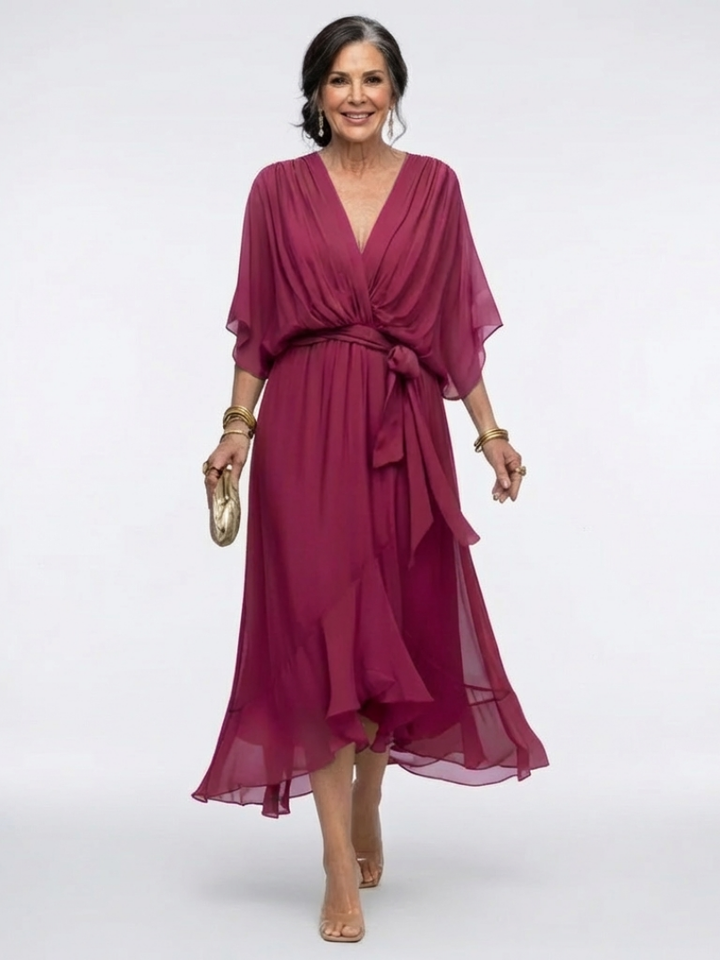 Elysia | Draped Waist-Tie Midi Abito