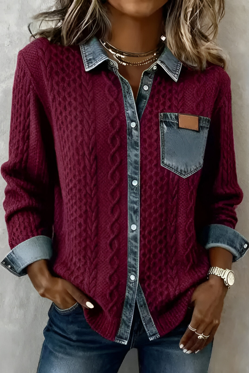 Gwyneth | Cable Maglia Denim Trim Camicia