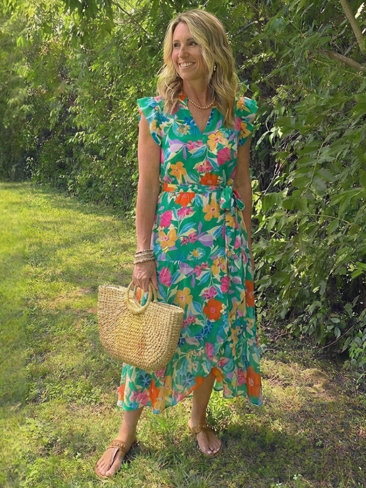 Lila | Floreale Tiered Midi Abito