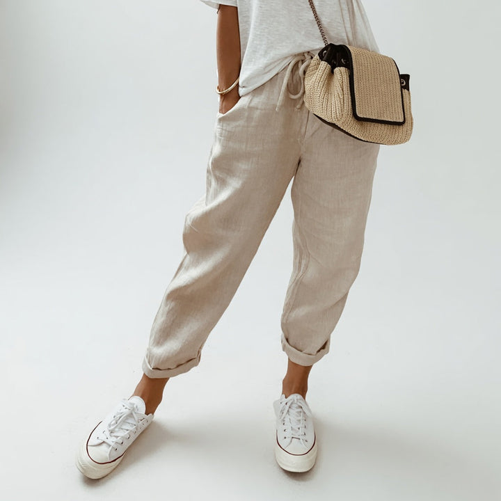 Nellie | Semplice Cotone Lino Gamba Larga Pantaloni for Women