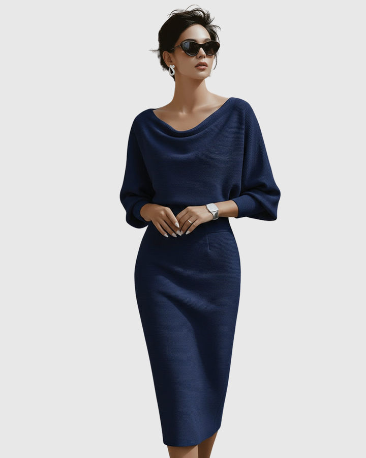 Esme | Bianco Draped Batwing Midi Abito