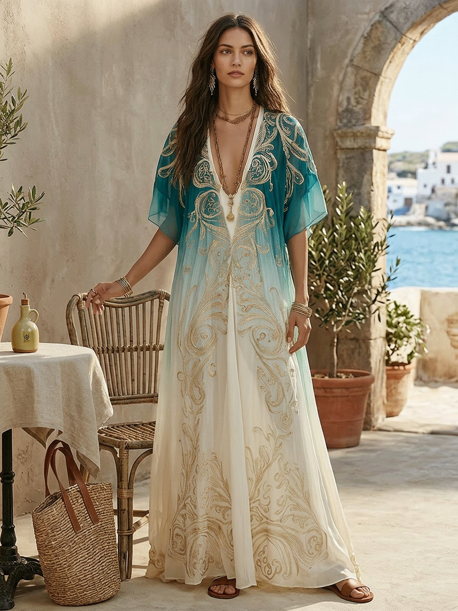 Piper | Aqua Ombre Kaftan Maxi Abito