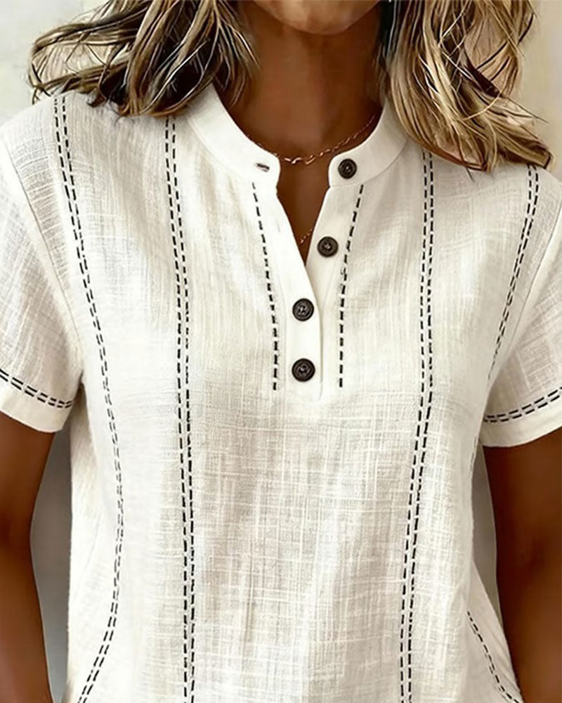 Linda | Casual Button Scollo a V Maglietta