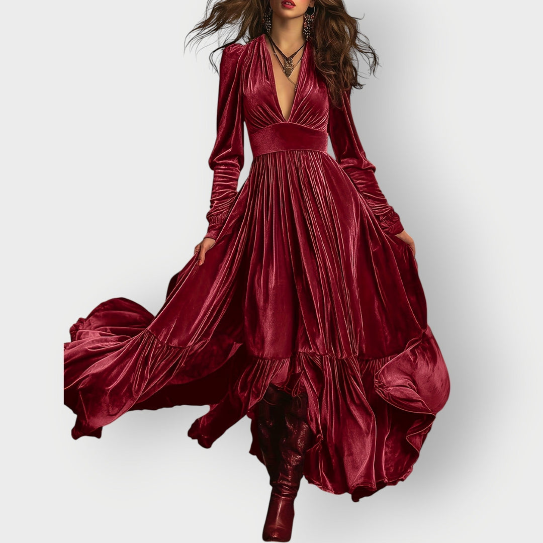 Alorae | Maxi Abito in Velluto a Linea A Vintage