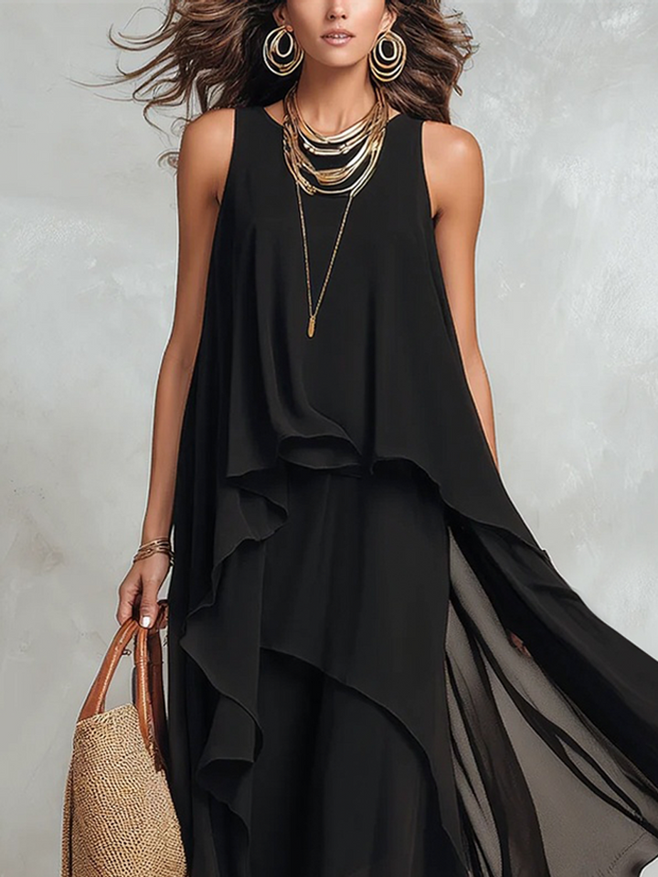 Juniper | Nero Layered Chiffon Maxi Abito