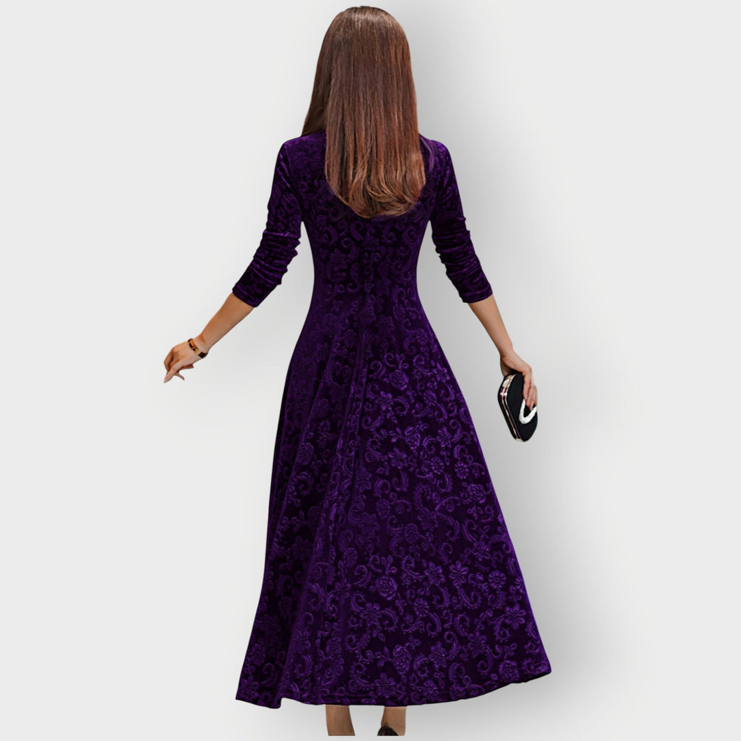 Olevia | Abito Midi in Velluto Jacquard Vintage
