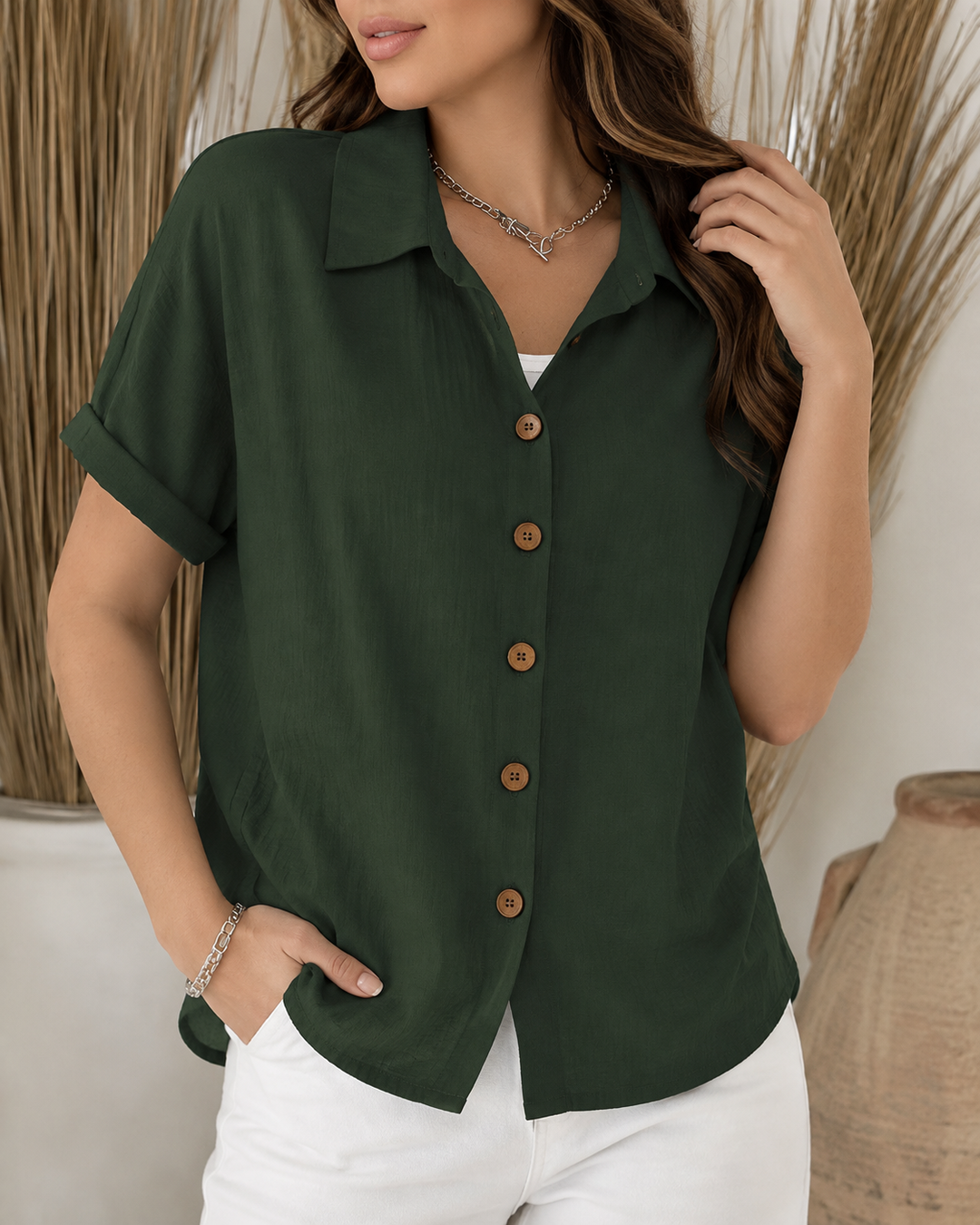 Barrine | Rilassato Button Lino Camicetta