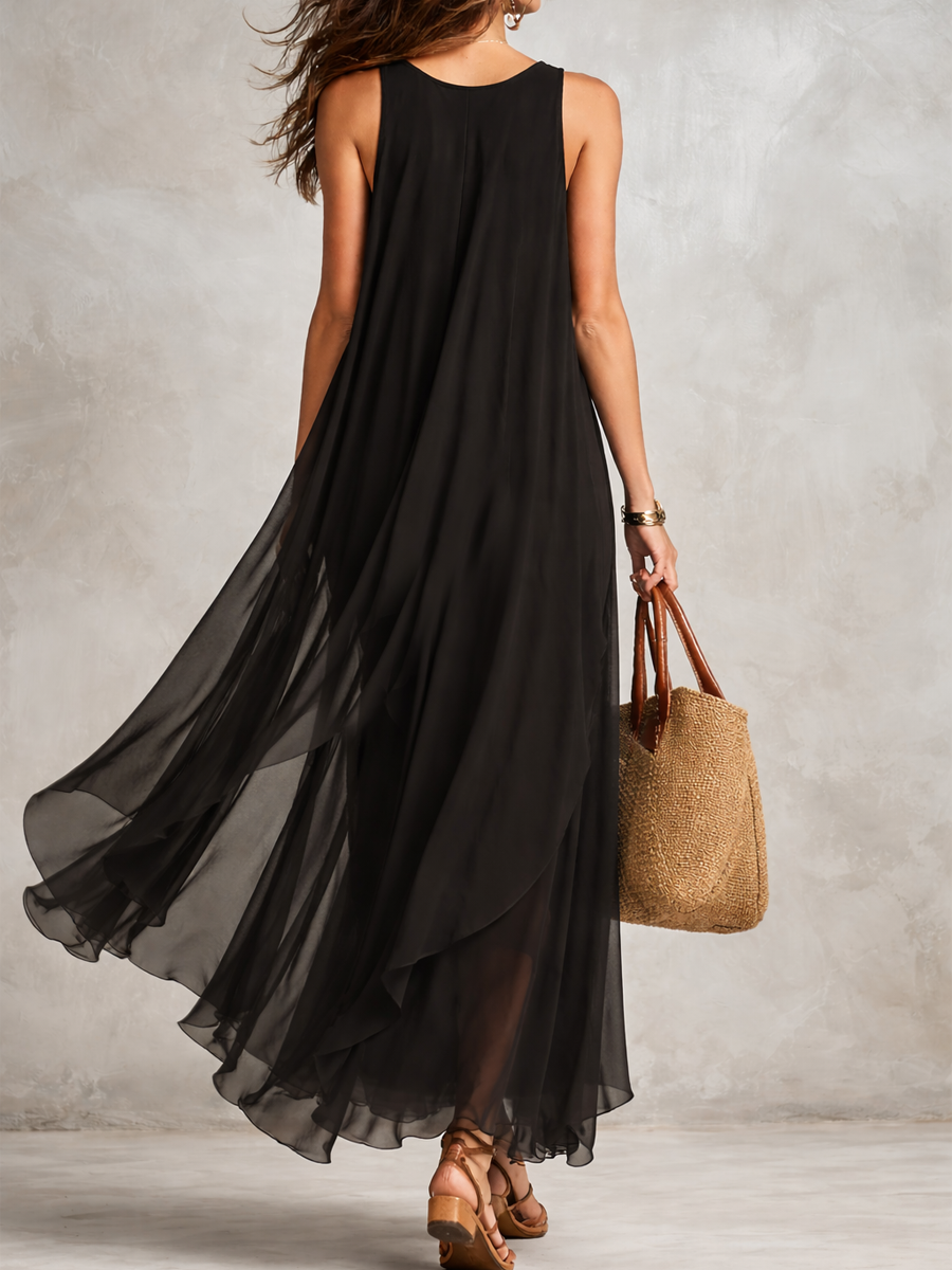 Juniper | Nero Layered Chiffon Maxi Abito