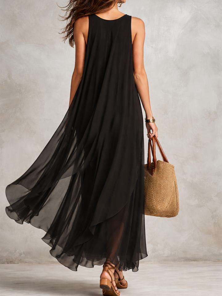 Juniper | Nero Layered Chiffon Maxi Abito