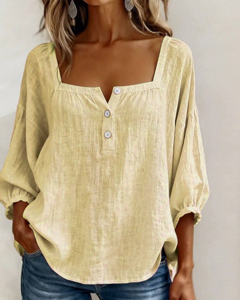 Fernleigh | Morbido Square Neck Lino Camicetta