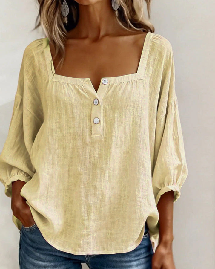 Fernleigh | Morbido Square Neck Lino Camicetta