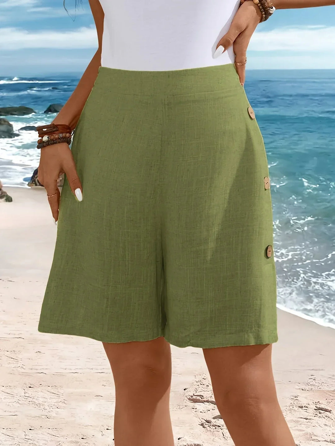 Kaye | Sunlit Lino Shorts with Side Buttons